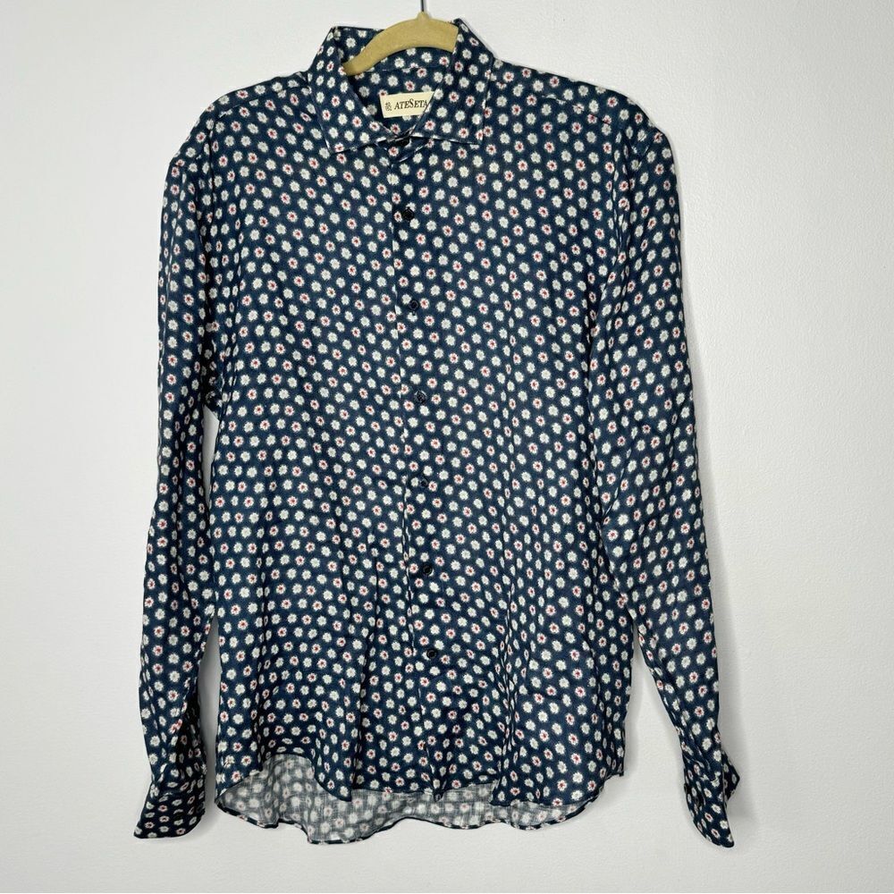 Ateseta floral linen shirt size 15 3/4